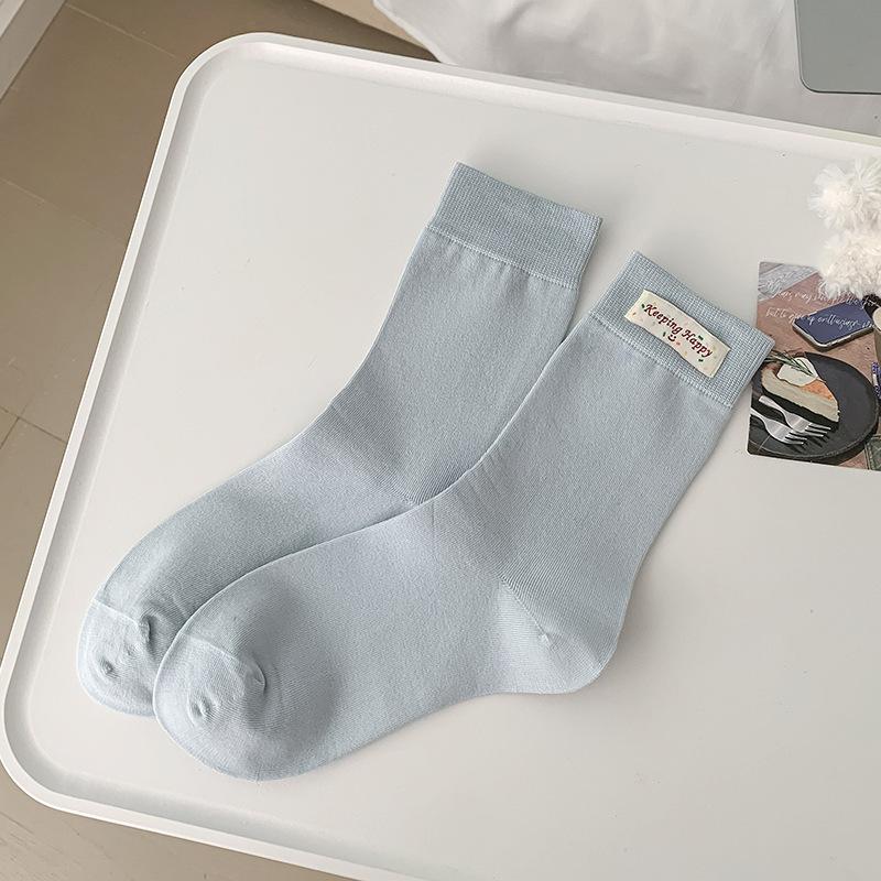 Mid-Leg Socks Spring And Autumn Pure Cotton Cute White Cloth Label Letter Stack Socks Sports Stockings Trend