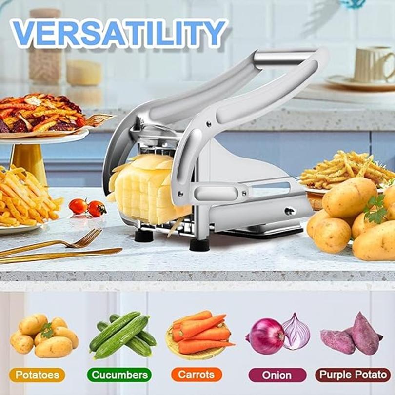 Stainless Steel French Fry Cutter Potato Chipper Multi Function Manual Cutter Perfect for Potato, Cucumber, Fruits Cutting