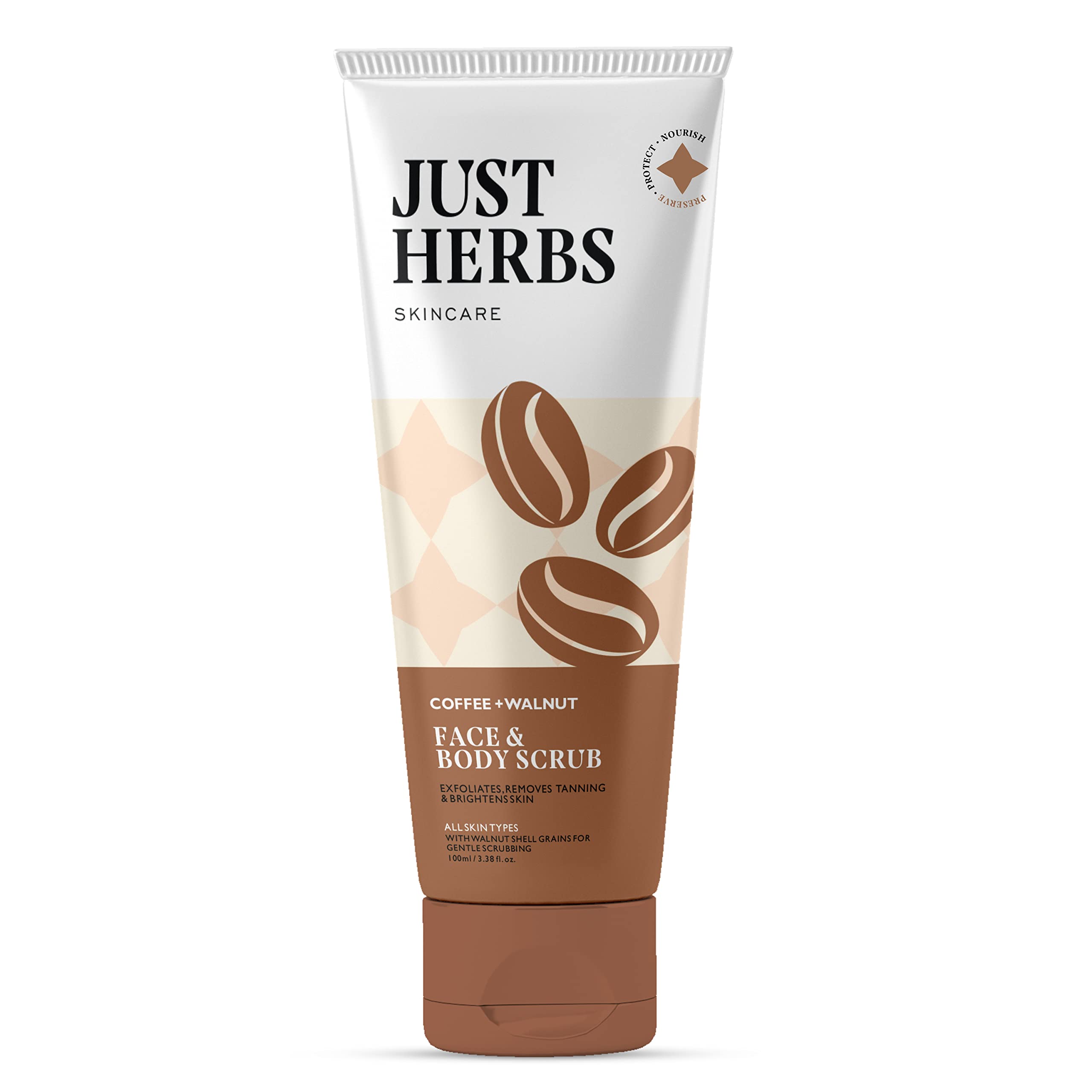 

Just Herbs Coffee Body Scrub Walnut Exfoliating Detan Face & Body Scrub for Blackheads, Whiteheads, Removes Tanning & Glowing Skin - For Men & Wo