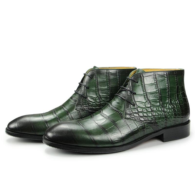 Fashion Popular Mens' Ankle Leather Shoes Lace-up Luxury Boots Safety Formal Fashion Designer Shoes Black & Green Big Size Boots For Man