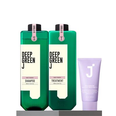 Shampooing Vert Foncé J Nature + Soin Poudre de Bébé 1000ml (Traitement Kératine Soie 2X50ml Planification Composition)