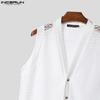 INCERUN Men Sleeveless Buttons Up Hollow Out Casual Tank Tops