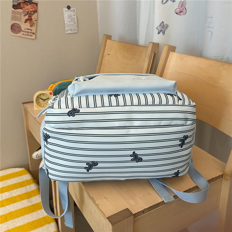 Striped Backpack with Horse Pattern and Front Pocket for School and Daily Use