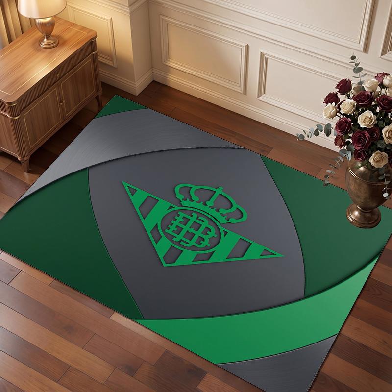 Real Betis Football Print Crystal Velvet Rug, Comfortable Water Absorbent Non Slip Indoor Floor Carpet