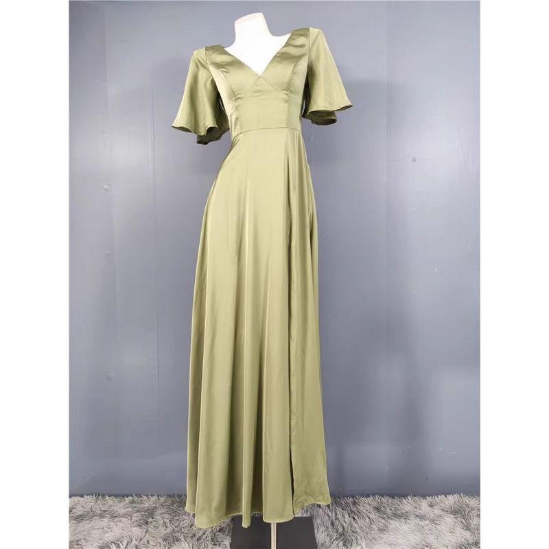 Export Single Lu's Smooth Acetate Satin Comfortable Horn Flying Sleeves Elegant Silm Annual Party Party Long Dress