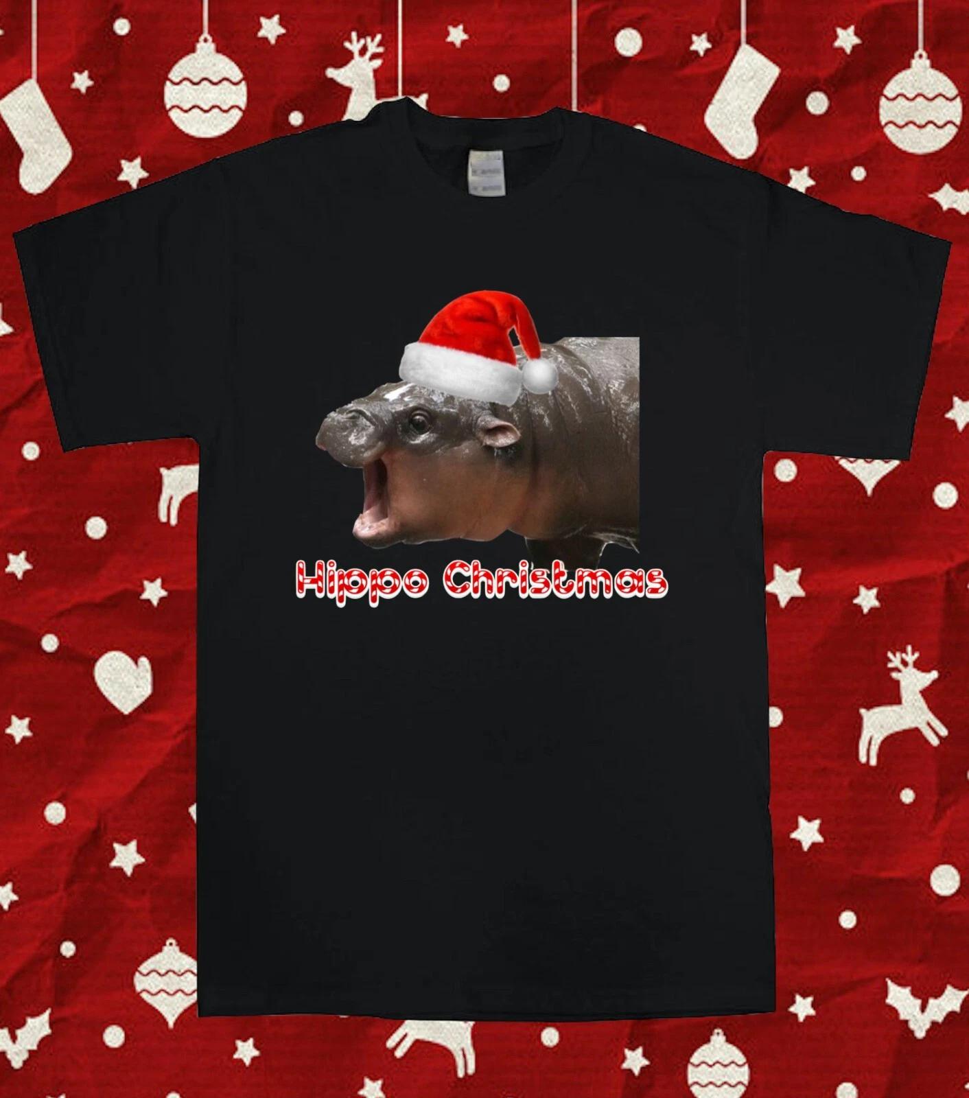 Hippo Christmas Moo Deng Pygmy Hippopotamus Christmas T-Shirt XL