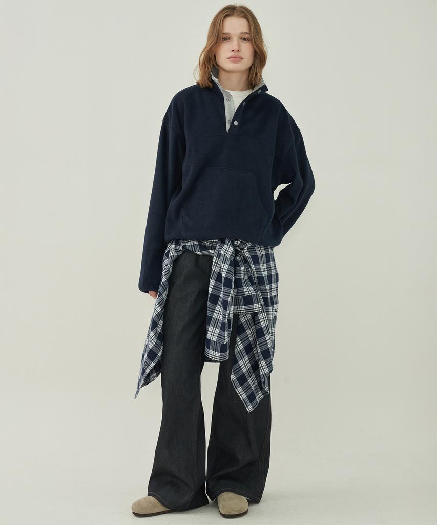 Mott Button Pullover Fleece - Navy