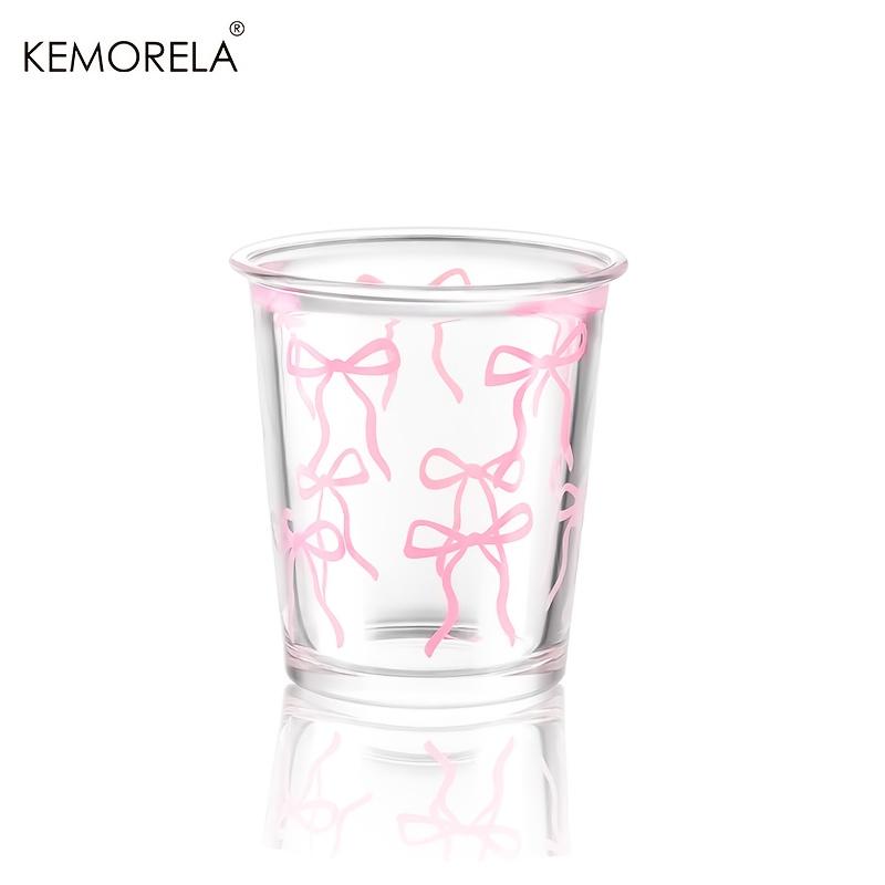 

KEMORELA 1/2 Pack Bow Glass Cup Pink Bow Iced Coffee Cup 320ML Cup Cute Drinking Cup Suitable For Ladies Sisters Gathering 301ml