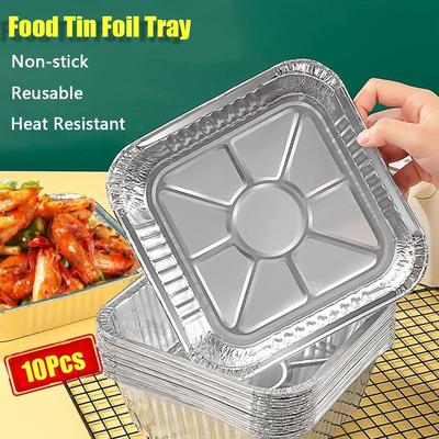 10Pcs Non-stick Aluminum Foil Box 6/7/8 Inch Air Fryer Tray Durable Food Tin Foil Tray