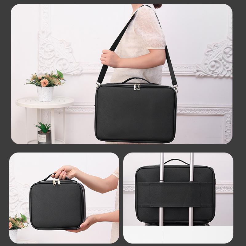 Black Heightened Cosmetic Bag with Mirror - Large Capacity Portable Handheld Storage Box