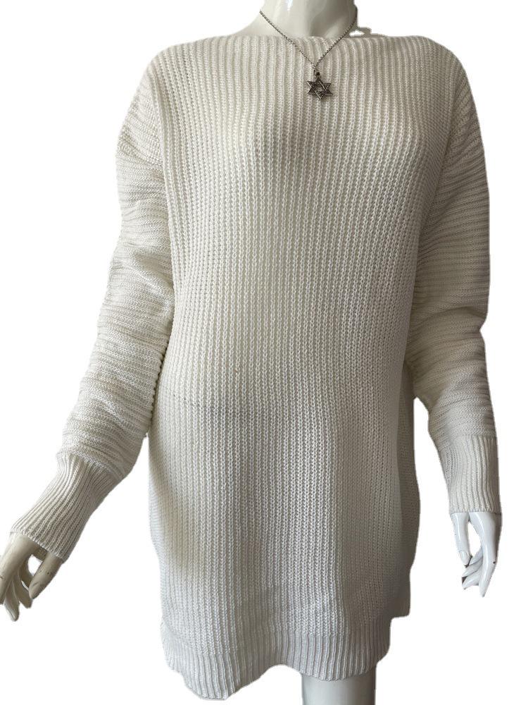 Damen Schulterfreies Strickkleid mit Laternenärmeln, Herbst/Winter 2020 Kollektion - Europäischer und Amerikanischer Lässiger Stil