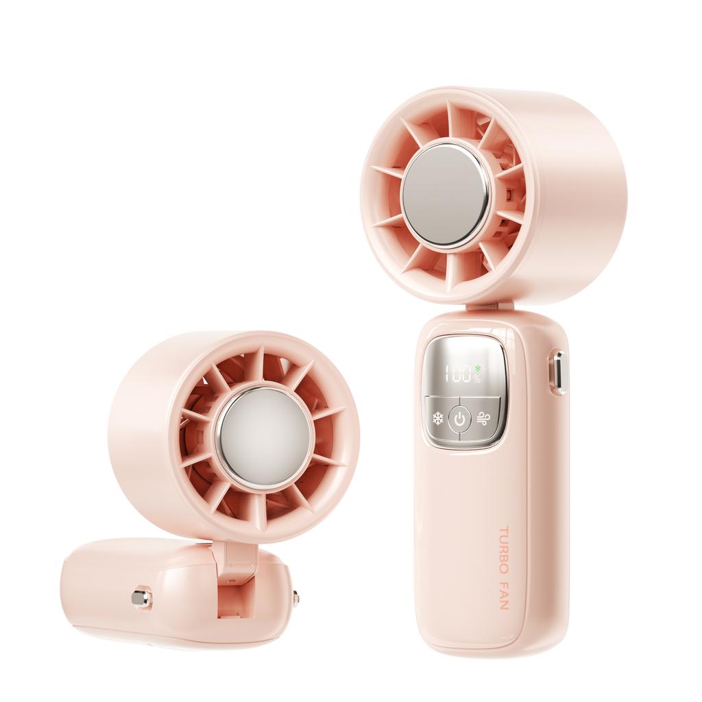 2026 New Digital Display 4000mAh Ice Cooling Mini Electric Fan Hanging Neck Handheld Fan Portable Turbo High-speed Folding Fan