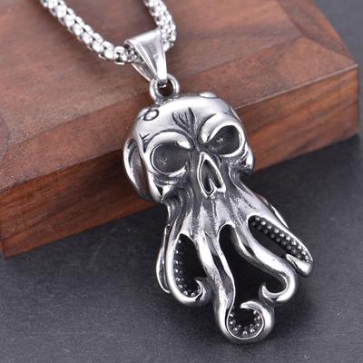 Silver Color Jewelry Octopus Necklace Pendant Personalized 3D Sepia Sweater Necklace