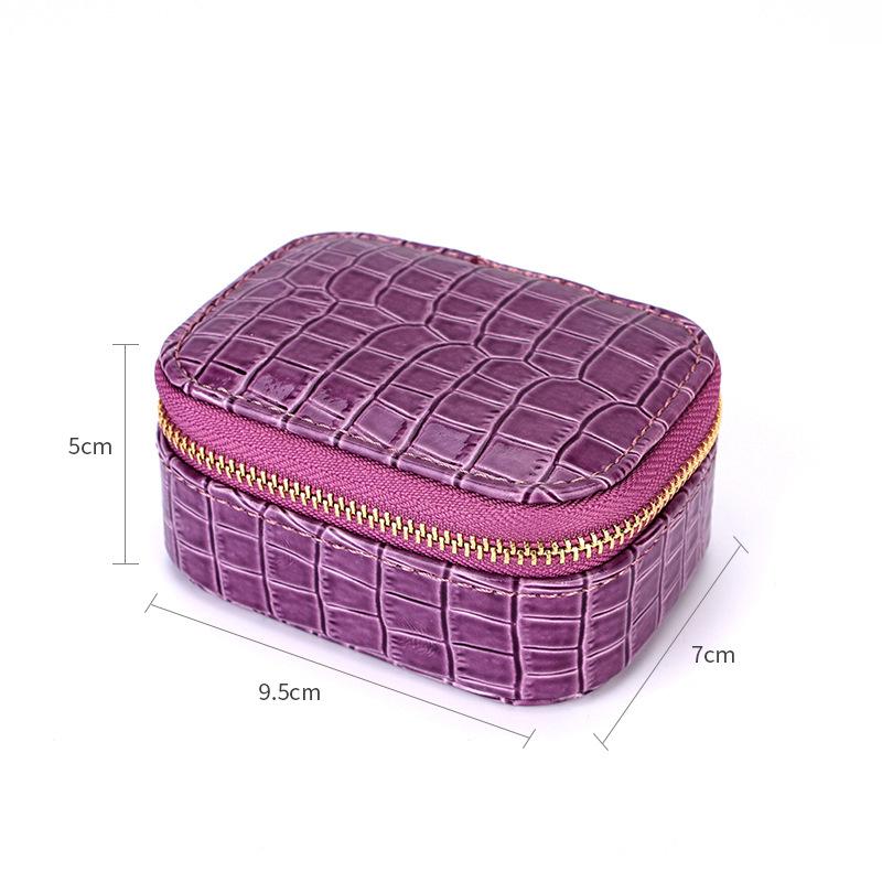 PU Leather Portable Jewelry Box with Zipper - Bracelet, Earrings, Ring Storage