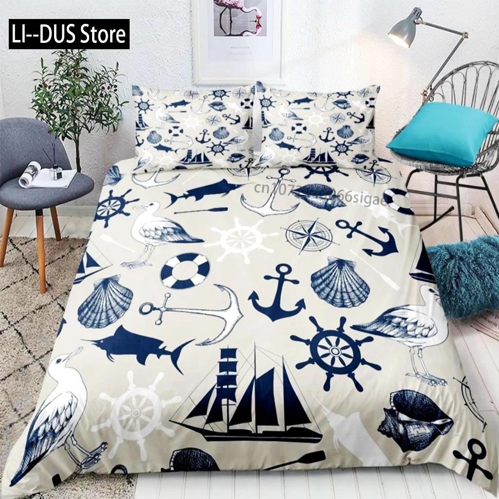 Anchor Bedding Set Fashion Duvet Cover Nautical Anchor Boat Pirate Quilt Cover For Women Men Kids Teens Boys Bedroom Decoration