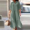 New Cotton and Linen Long Irregular Dress Shirt Collar Button Casual Dress