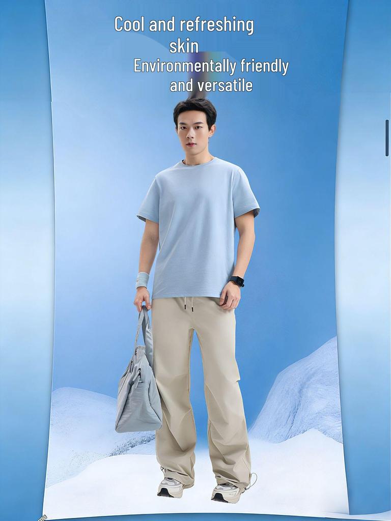 Bamboo Cotton Men's Short Sleeve Round Neck T-shirt - Breathable, Casual, Trendy Korean & Hong Kong Style for Spring/Summer