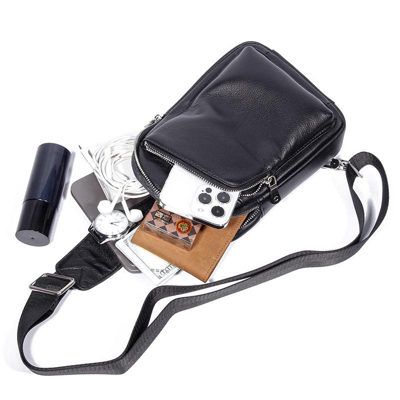 Men's Leather Backpack, Sports Shoulder Bag, Crossbody Bag, Outdoor Top Layer Cowhide Chest Bag, Men's Large Capacity Waterproof Bag