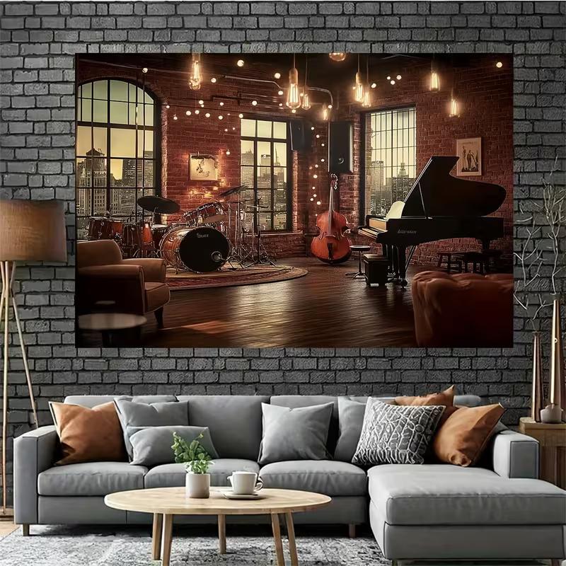 2D Retro Music Studio Backdrop Jazz Band Photography Background