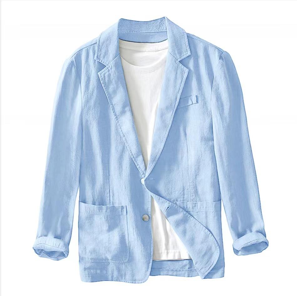Abbigliamento Uomo Colore Unito Blazer Primavera Casual Lino e Cotone Tute Safari Taglie Forti