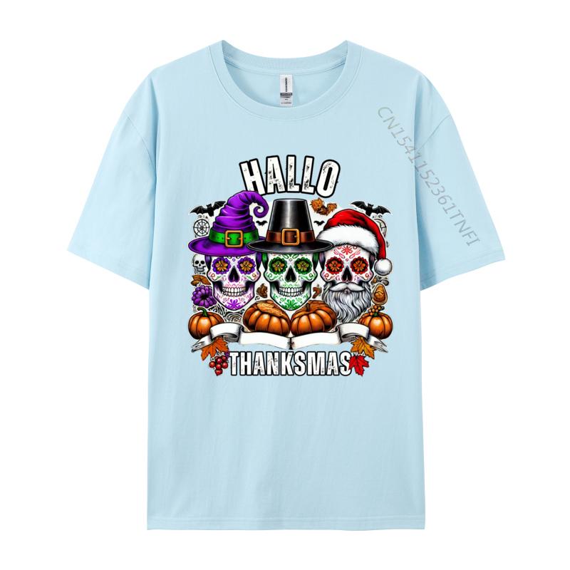 Sugar Skull Christmas Halloween Thanksgiving Hallothanksmas T-Shirts Character Men Tops T Shirt Pure Cotton Clothes