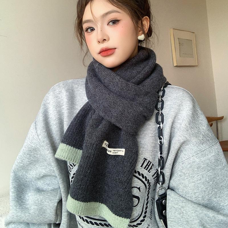 High-value winter girl warm scarf thickened knitted wool scarf versatile trendy student dopamine candy color