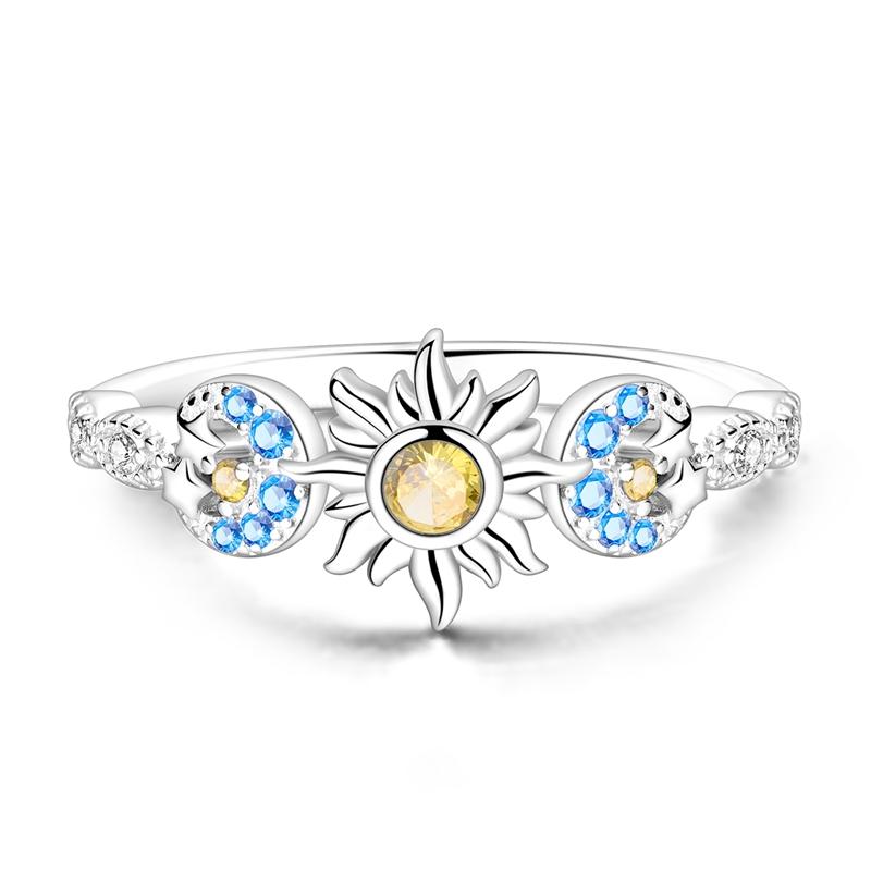 925 Sterling Silver Rings Sun Moon Stars Sparking Popular Wedding Ring Certified Women Engagement Jewelry Anniversary Gifts