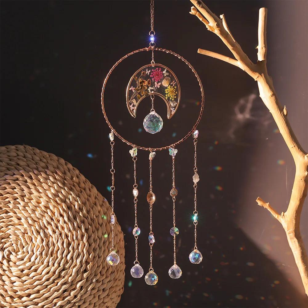Crystal suncatcher Wall Decor Colorful Catcher Handmade moon Dream Catcher for Kids Bedroom Wall Hanging Living Room Wedding