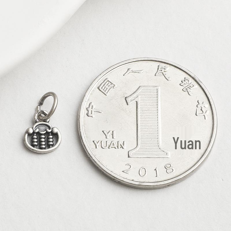 S925 Sterling Silver Retro Charm Pendant: Yuanbao Abacus DIY Ornament Bracelet Necklace with Braided Rope.