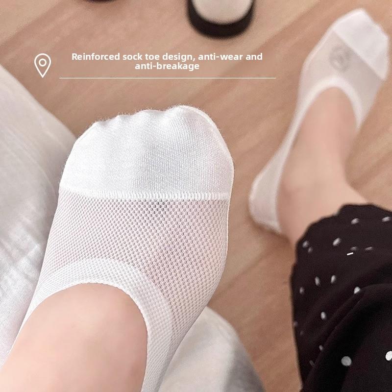 5 Pairs of Ice Silk Boat Socks Women's Non-slip Heel Sole Summer Thin Socks Drag Shallow Mouth Invisible Short Socks