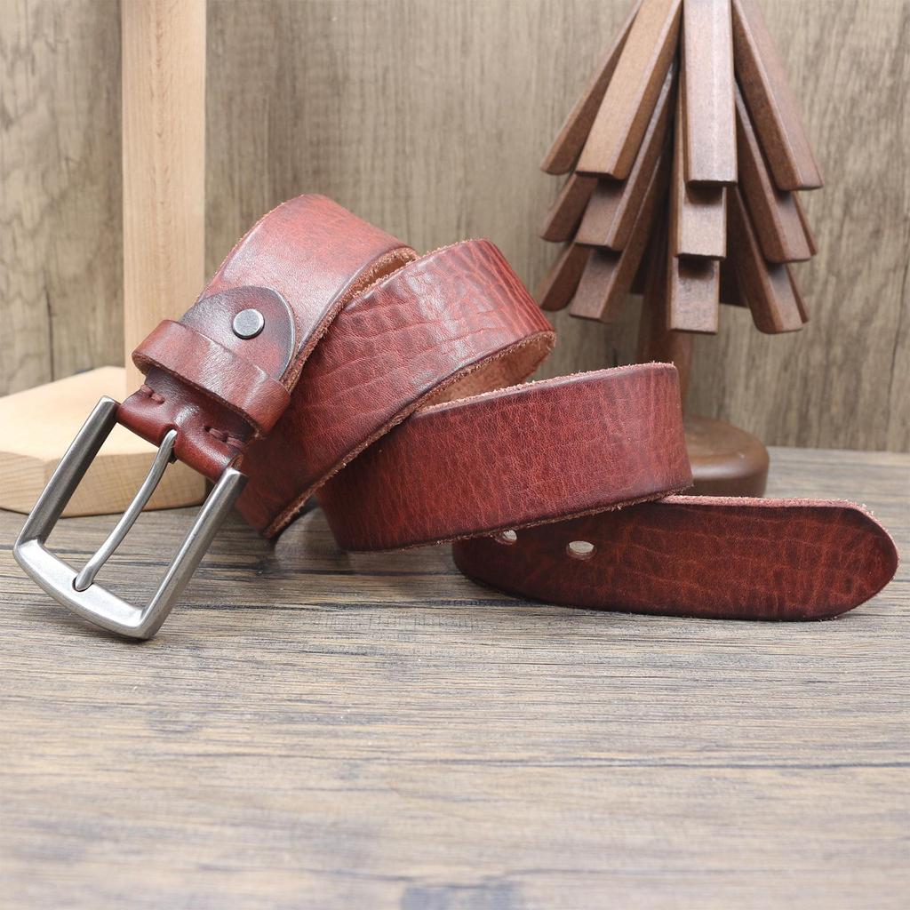 Men's 3.8CM Washable Distressed Leather Belt, Top Layer Cowhide Pin Buckle for Casual Jeans
