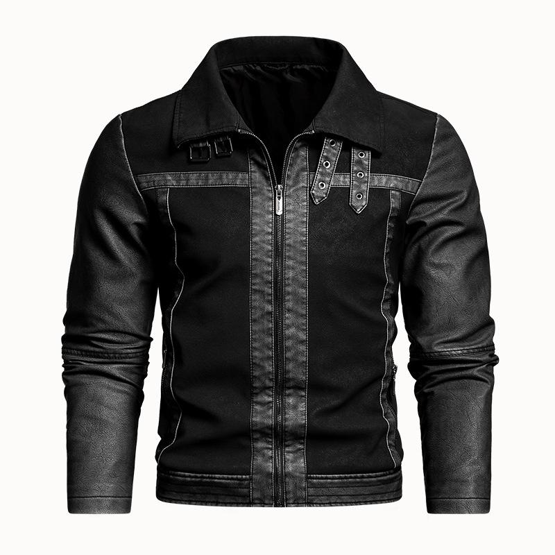Men's Retro PU Leather Motorcycle Jacket - Autumn/Winter Patchwork Style