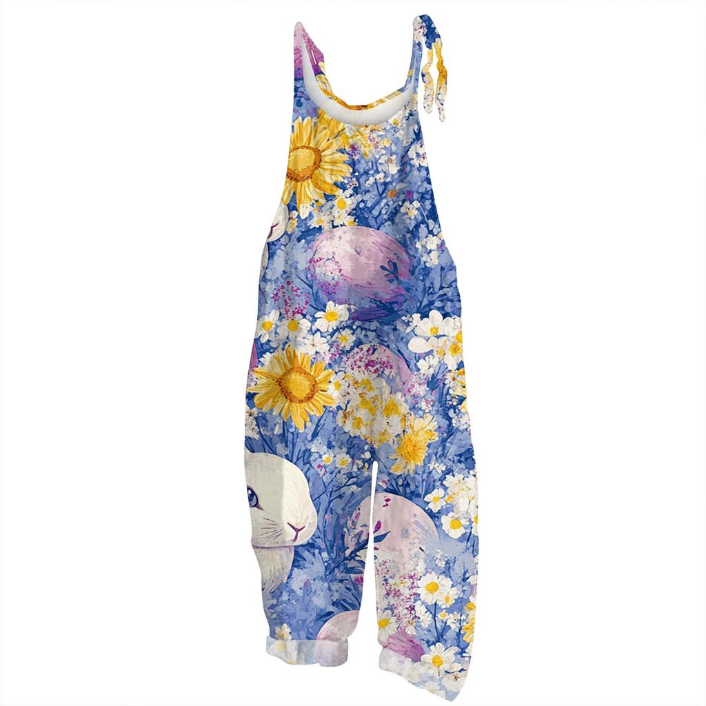 Women's Romper Print Casual Loose Cotton Linen Overalls