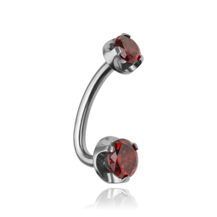 Titanium L-Shape Navel Ring - Silver With Red Zircons - Tpp-043 1.6/12