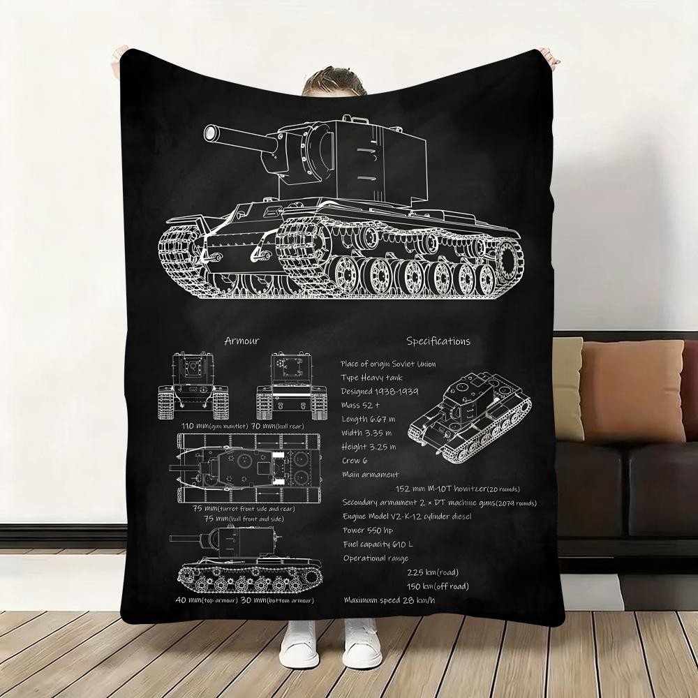 Tanks Blueprint Black  Heavy Tank Throw Flannel Fluffy Soft Blanket Warm Skin-Friendly Throw for Sofa Bed Office Nap Winter