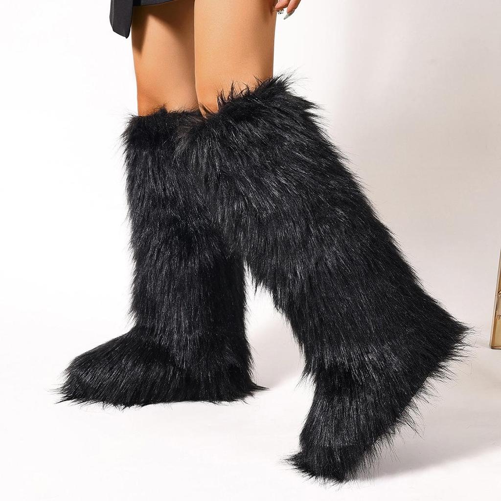 50cm European Faux Raccoon Fur Winter Snow Boots for Women