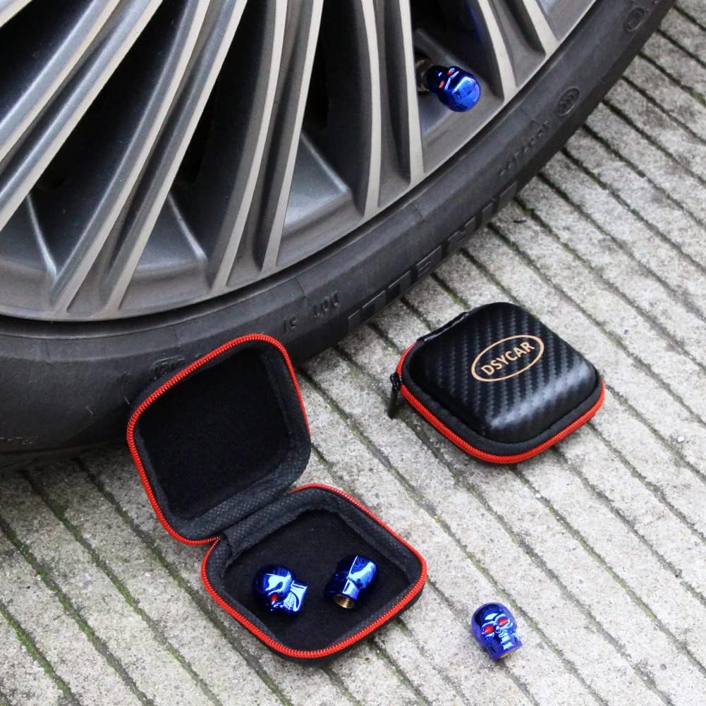 Dsycar Skull Style Tire Valve Stem Caps Antirust Copper Core, Red Eyes with Rubber Ring, Universal Stem Covers for Cars, SUVs, Bike and Bicycle,
