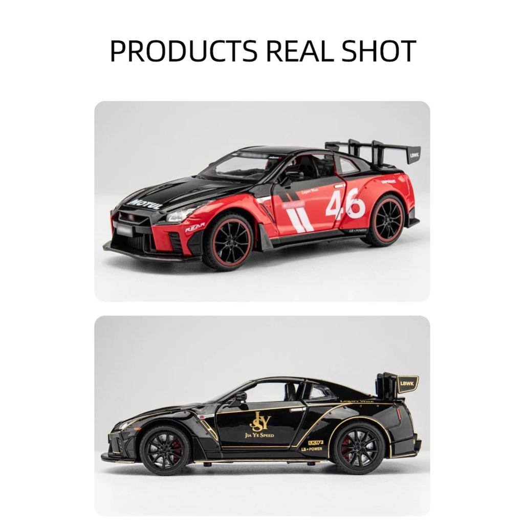 1/22 Nissan GTR Alloy Model Car Diecast Metal Toy Car Sound & Light Children Boys Toys Vehicle Collection Gifts A594