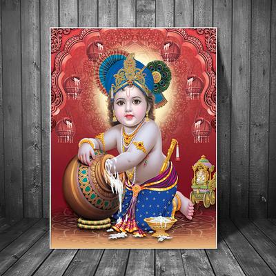 Hindu God Canvas Painting Lord Bal Krishna Religious Posters In Hinduism and Prints Children's God Wall Art To Decorate the House of Quadros