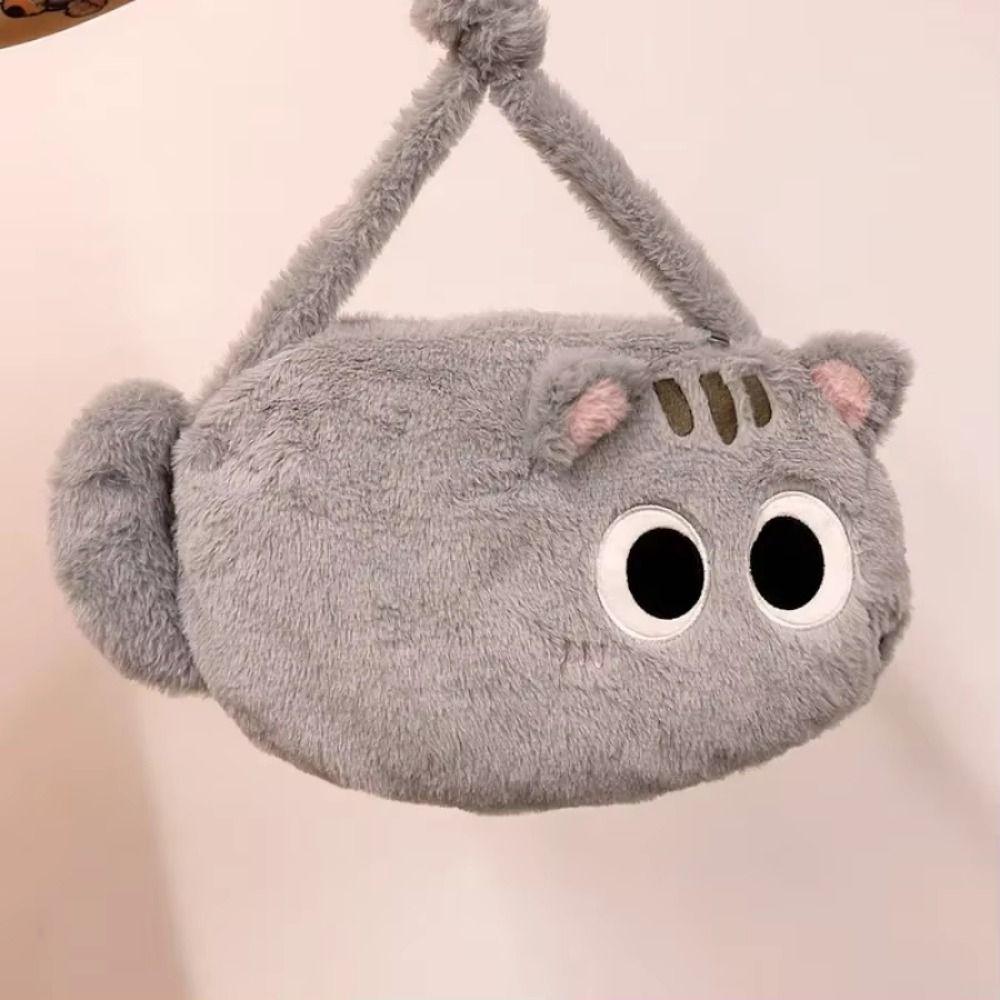 Big Eyes Cartoon Cat Crossbody Bag Soft Plush Cat Plush Toy Doll Bag Cat Plush Shoulder Bag  Girls