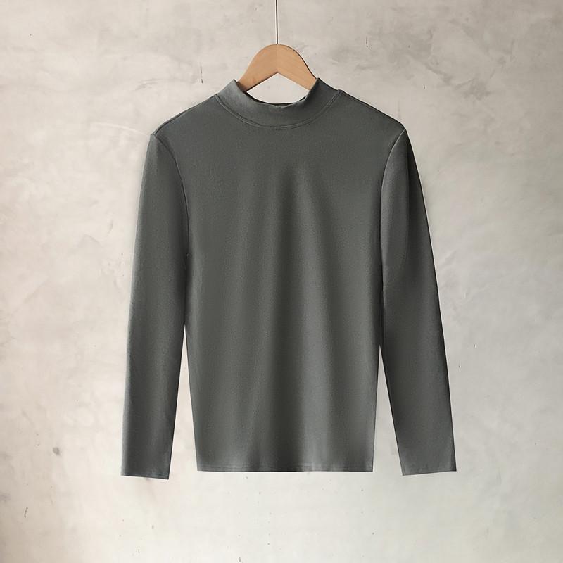 

Мужская облегающая термофутболка с полувысоким воротником и длинными рукавами в корейском стиле: Сплошной черный S