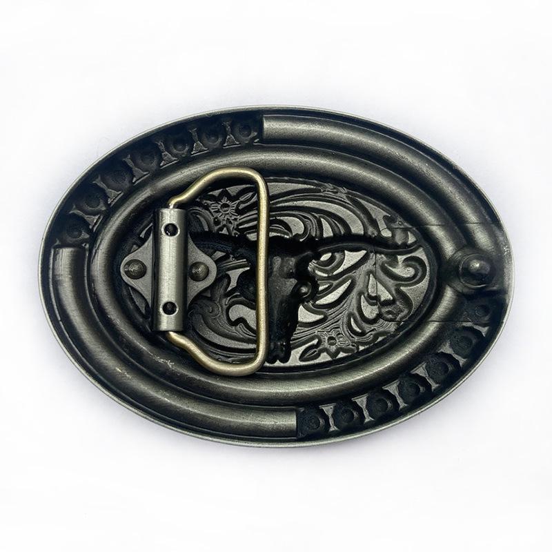 Bohemian Western Cowboy Głowa Byka Owalna Klamra Paska, 4,0 cm Retro Casual
