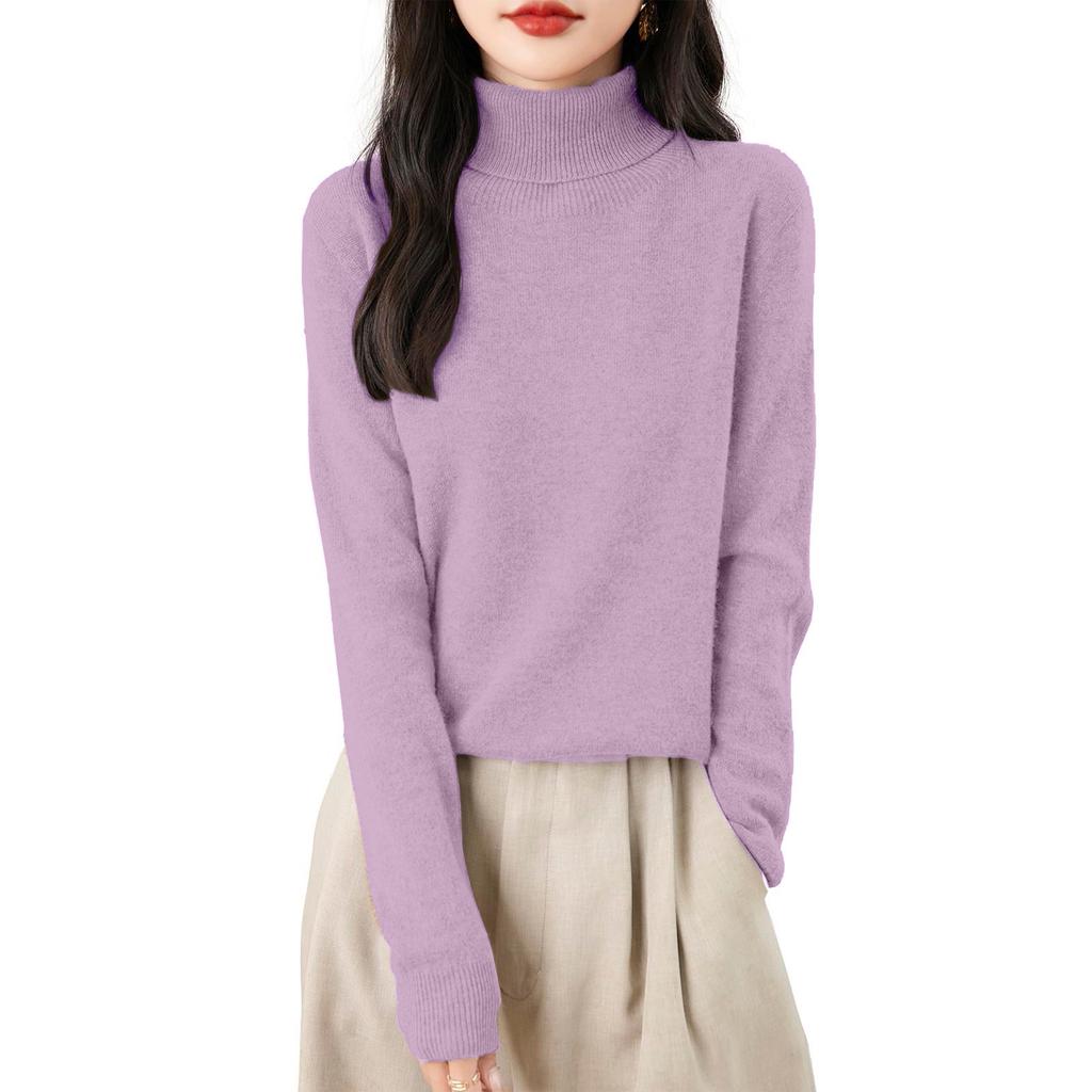 Women's Fashion Turtleneck Pullover Long Sleeve Loose Bottom Knit Sweater