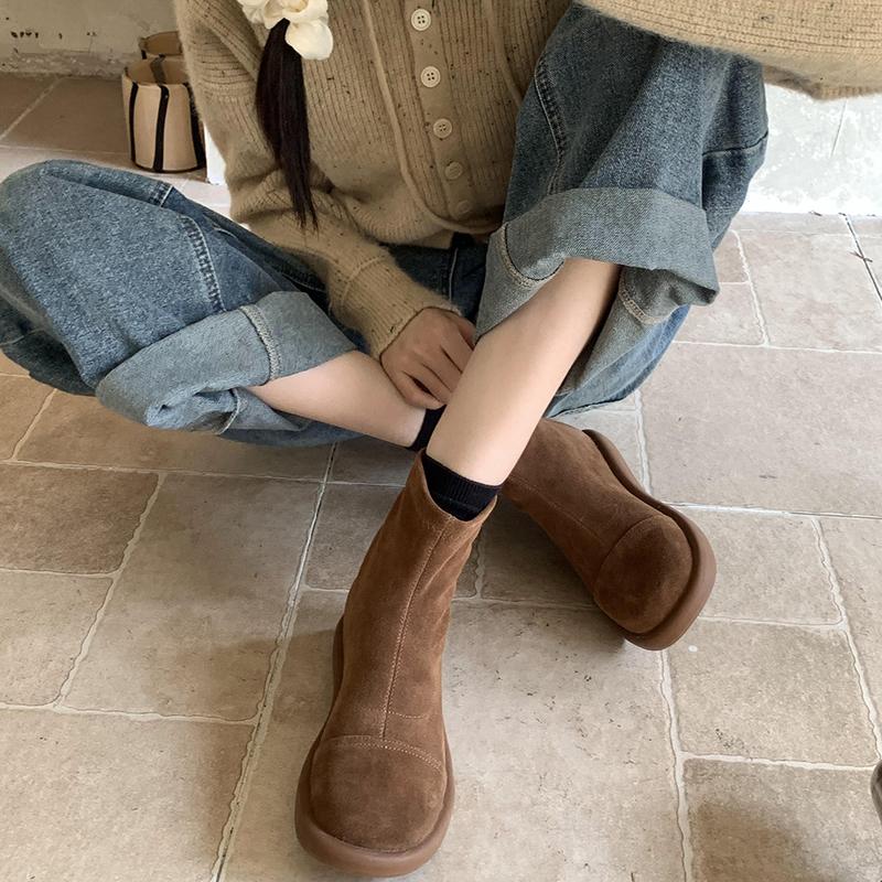Fashion Designer Vintage Women Ankle Boots Fashion Soft Sole Short Booties Ladies Casaul Round Toe Shoes