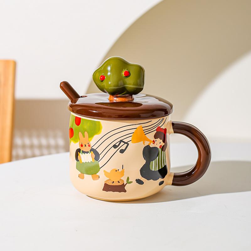 Apple Tree Girl Ceramic Vintage High Value With Lid Spoon Office Water Cup Coffee Cup Breakfast Cup