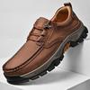 Men's Slip On Faux Leather Hiking Shoes Outdoor Non-Slip Waterproof Walking Sneakers for Male Casual Lace-Up Work Shoes Comfortable Short Boots