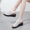 Women's Summer Leather Big Size Peep Toe Sandals Thick Sole Non Slip Hollow Out Velcro High Heel Sandals Light Wedges Sandals