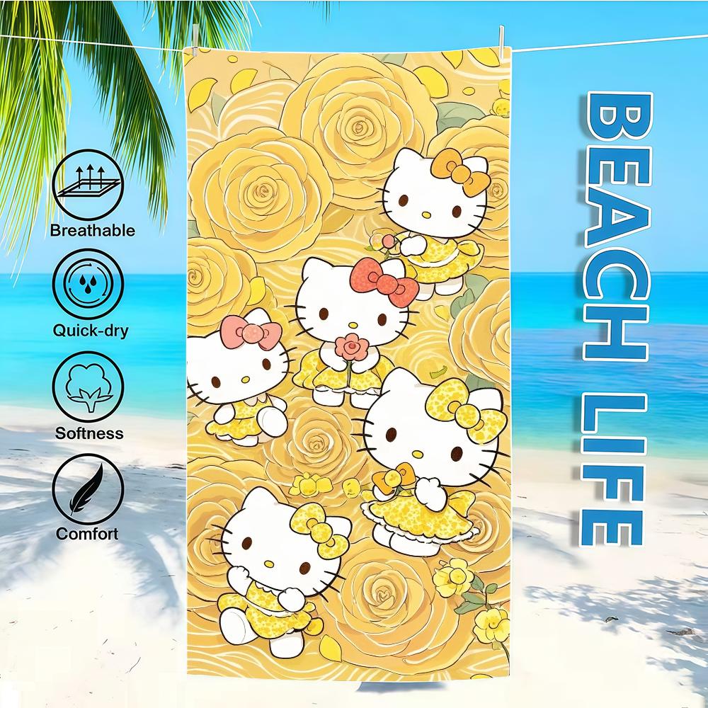 Towel Textile Bathrobe Flower Beach Quick-Drying K-KittyS Yellow SRO Lightweight Portable Camping H-HelloS Swim Pool Travel