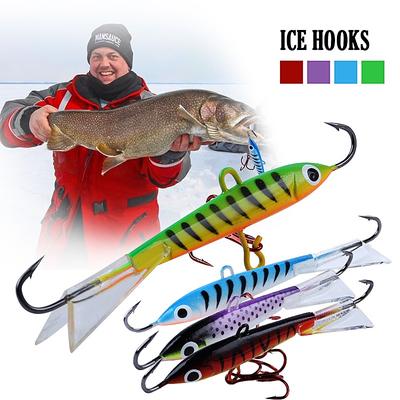 Plantillas de pesca en hielo con gancho triple, gancho único para señuelos de pesca de invierno Walleye, Jigging en hielo