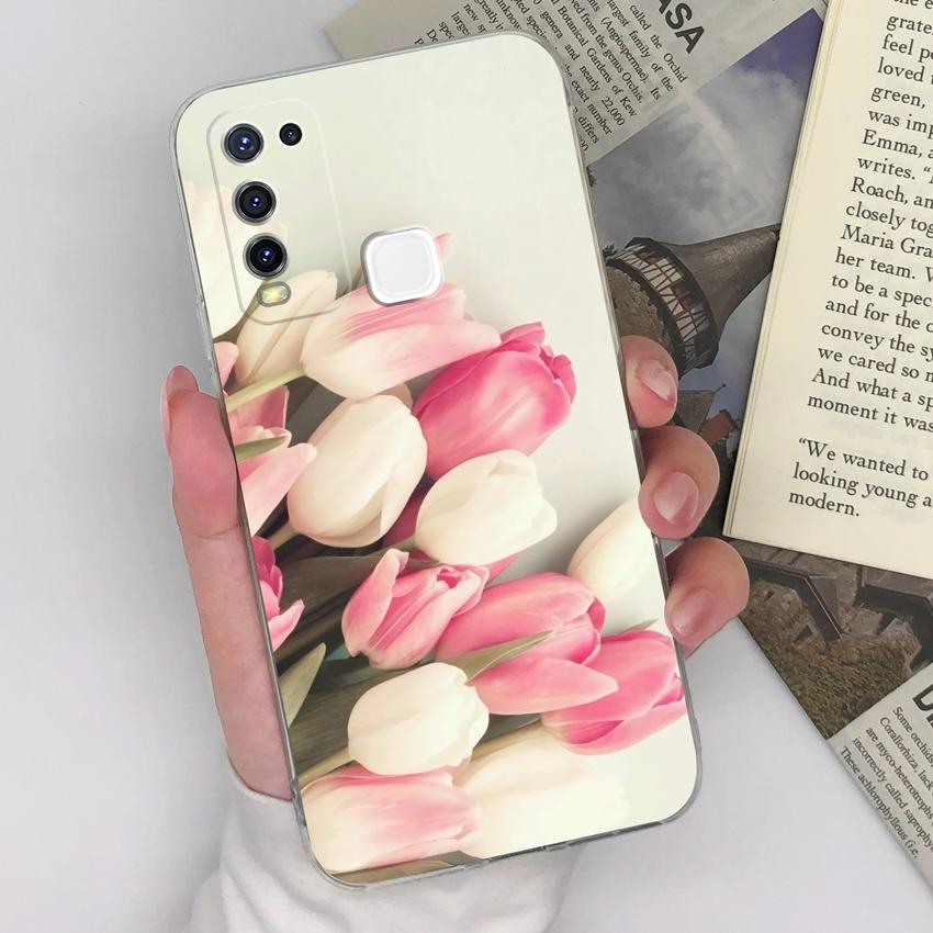 

Для Vivo Y55 Y91C Y91 Y78 Y67 Y73 Y75 Y50 Прозрачный чехол для телефона Красивый узор тюльпанов Мягкий силикон Улучшенный Противоскользящий Защитный чехол Для Vivo Чехлы-бамперы Vivo Z6